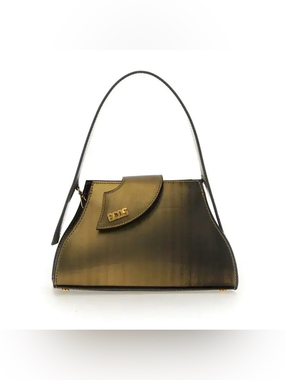 NWT GCDS Small Comma Holographic Leather Bag Brown Olive Iridescent